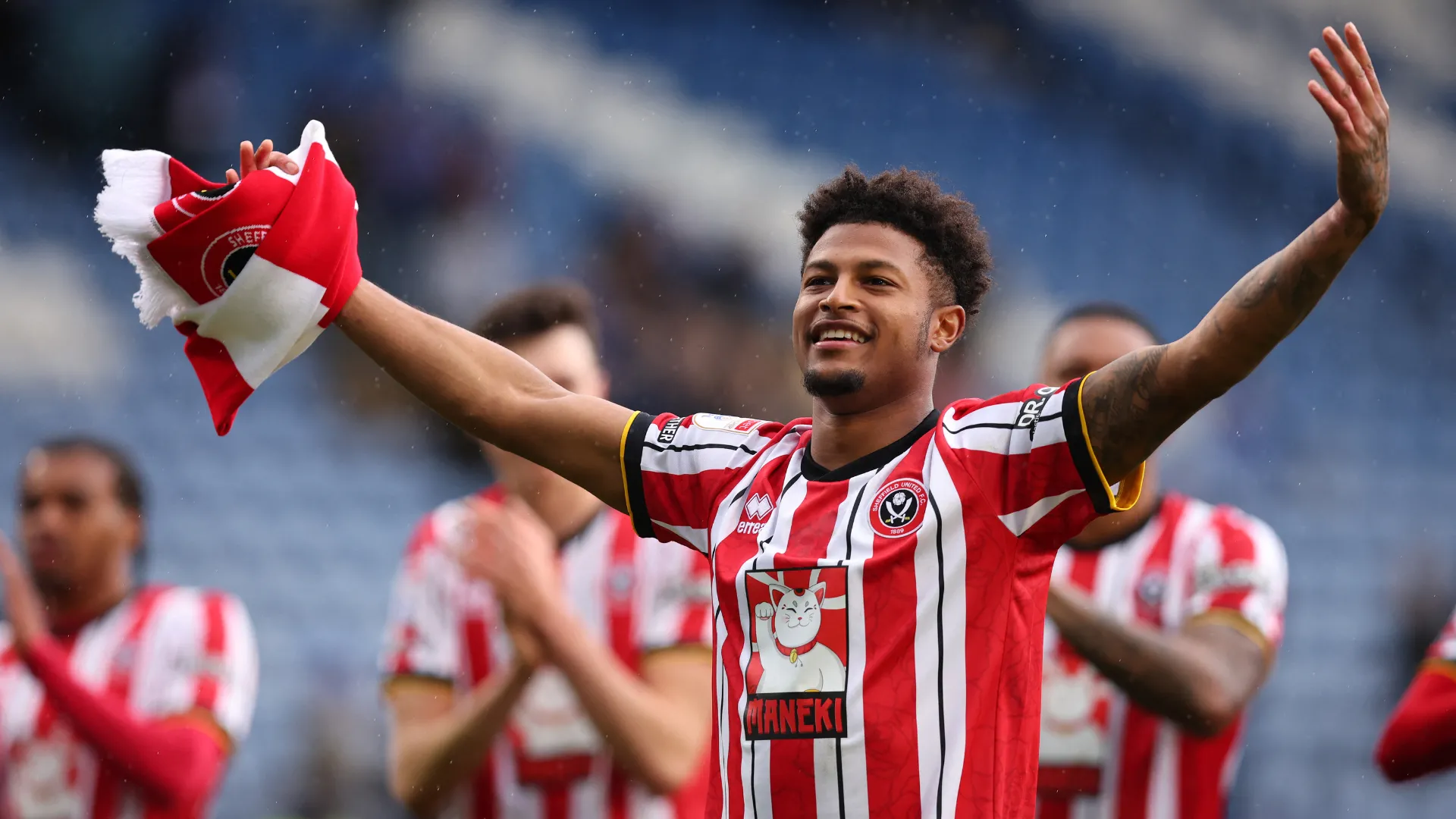 Tiền đạo Rhian Brewster ăn mừng bàn thắng cho Sheffield United