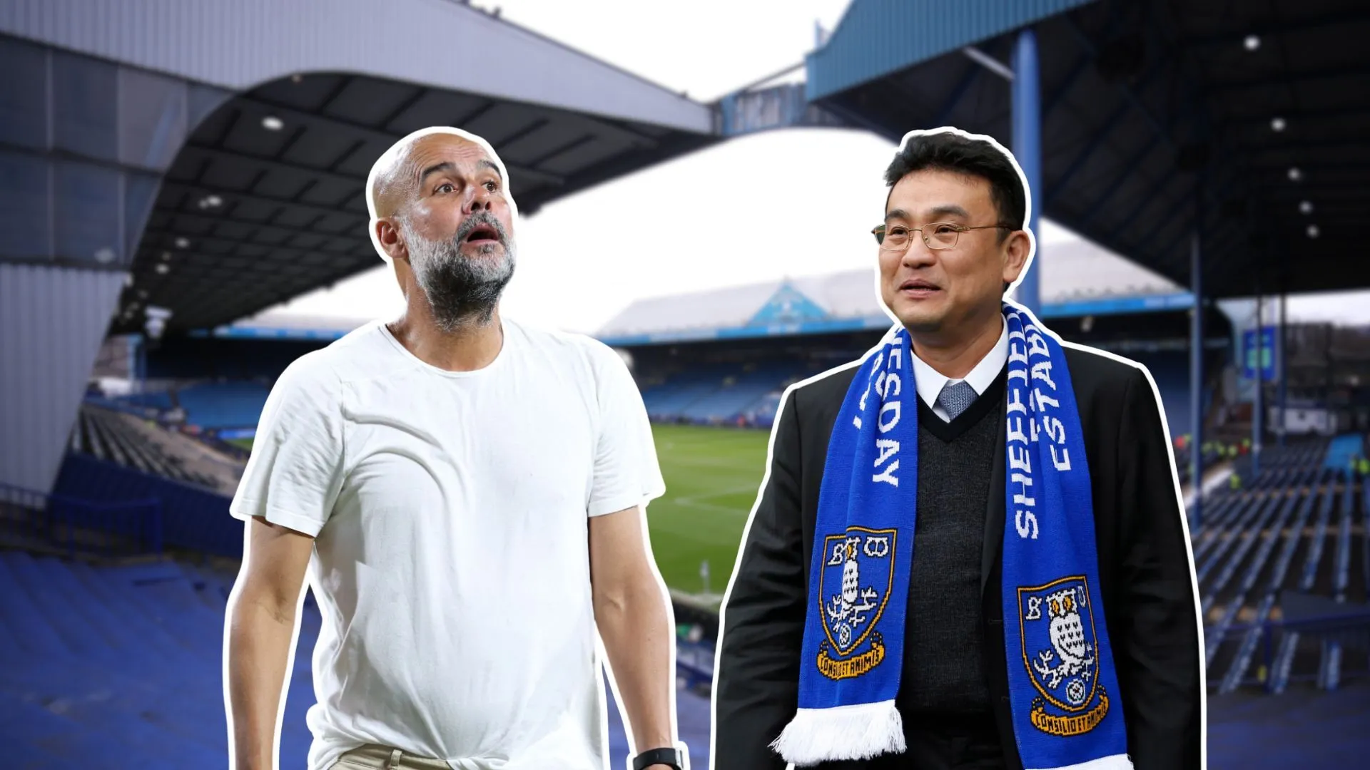 HLV Pep Guardiola và Chủ tịch Dejphon Chansiri đại diện cho hai thái cực trong bóng đá Anh, một bên là quyền lực tối thượng, một bên là cuộc chiến sinh tồn.