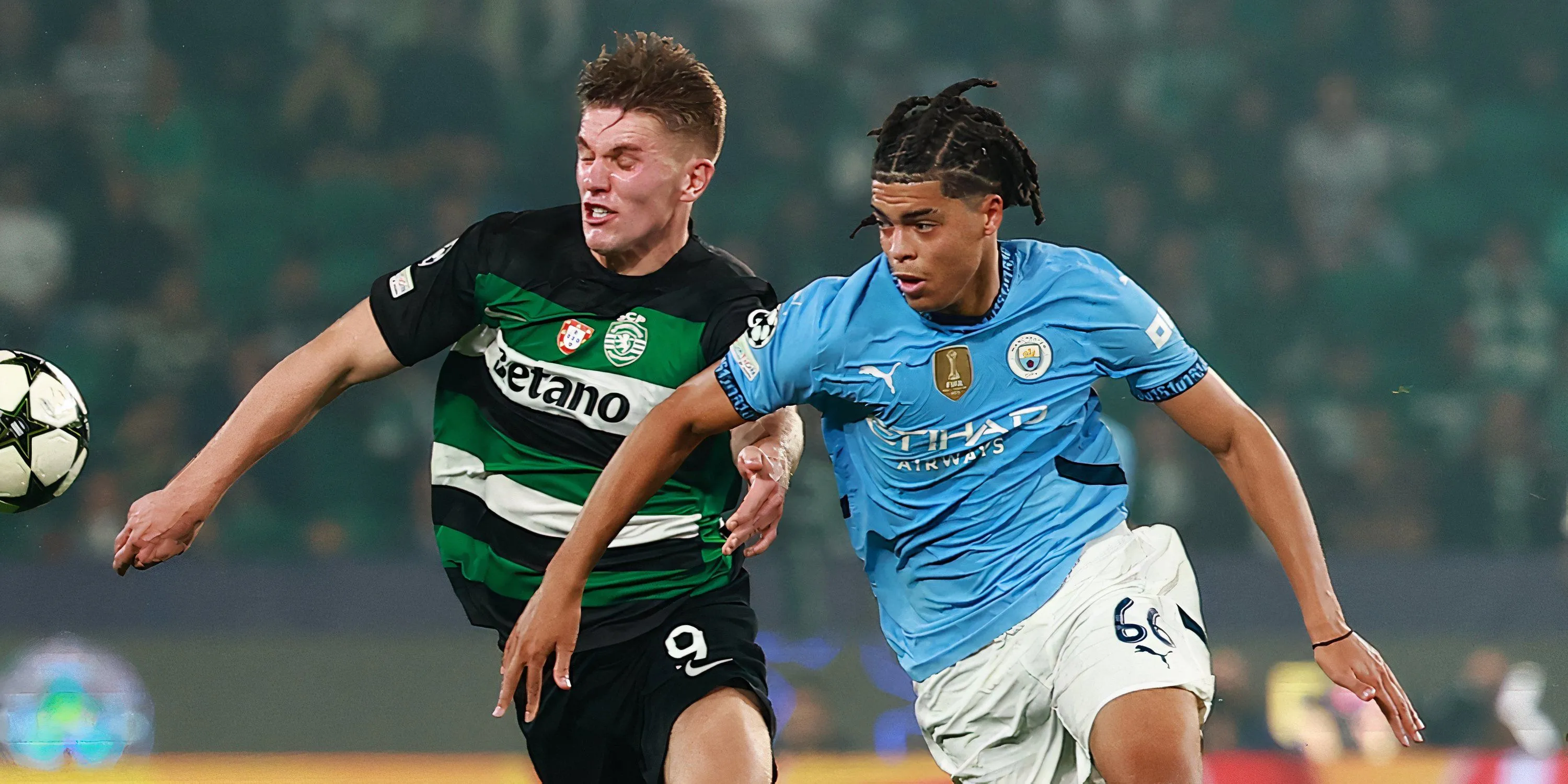 Viktor Gyokeres ghi bàn trong trận đấu gặp Manchester City, có sự góp mặt của Simpson-Pusey